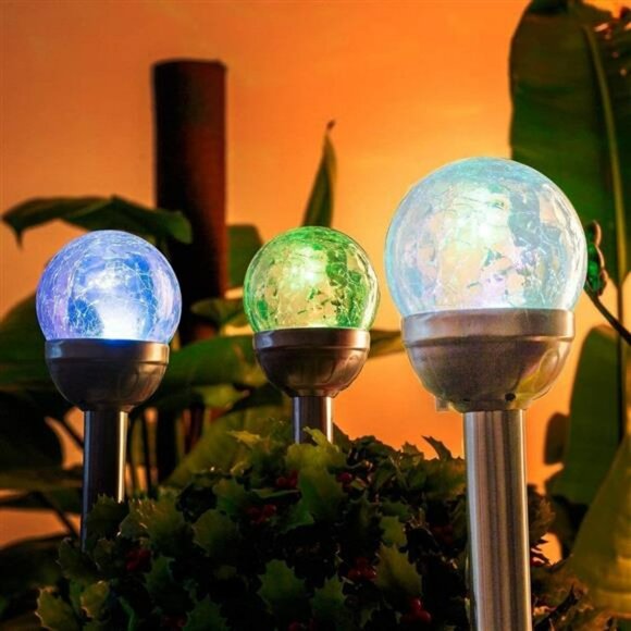 Solar Lights Outdoor Yard Decoration, Cracked Glass Ball Dual LED - Picture 14 of 14